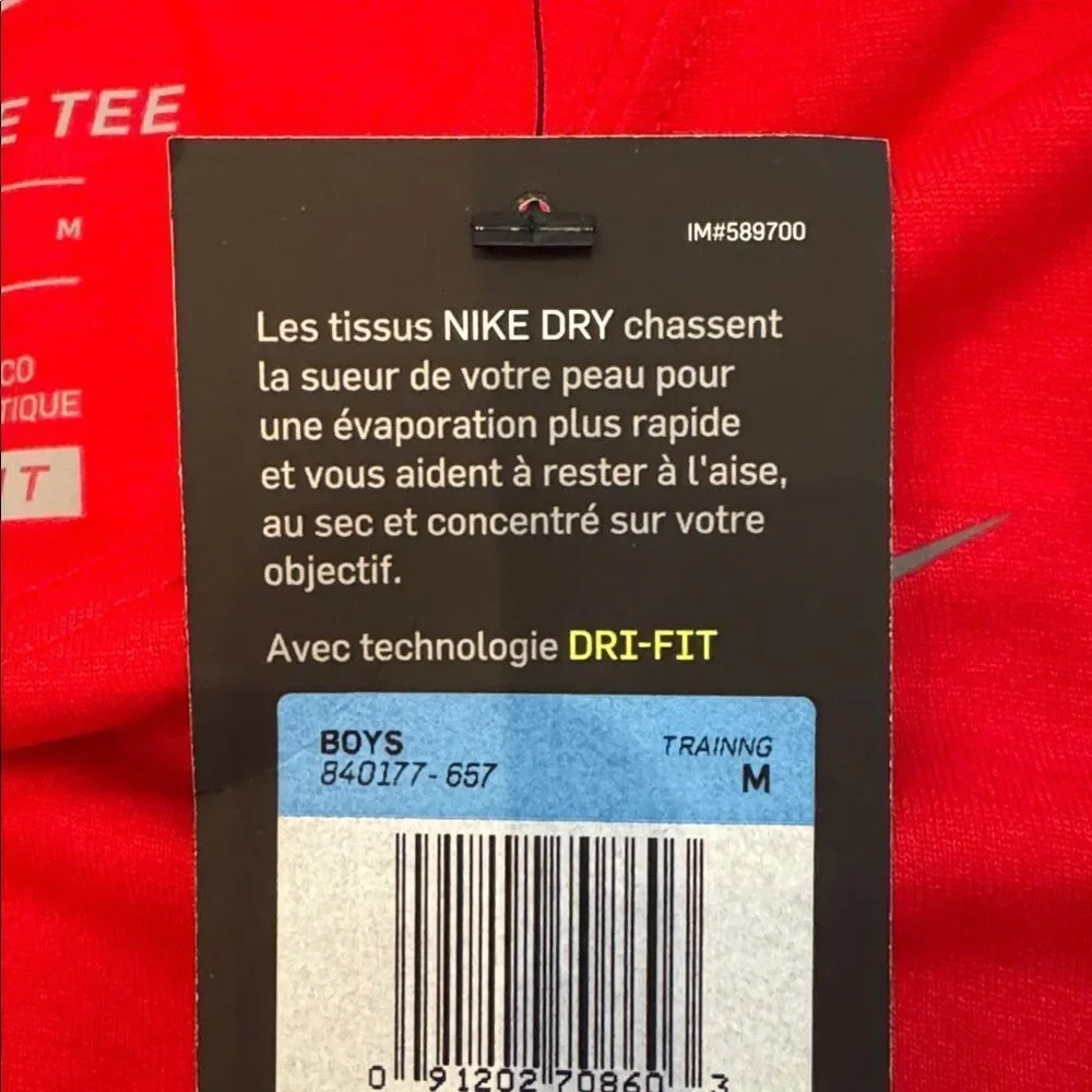 Nike Dry Boys Red Training Top Long Sleeve Athletic Fit Size M 840177-657 NWT